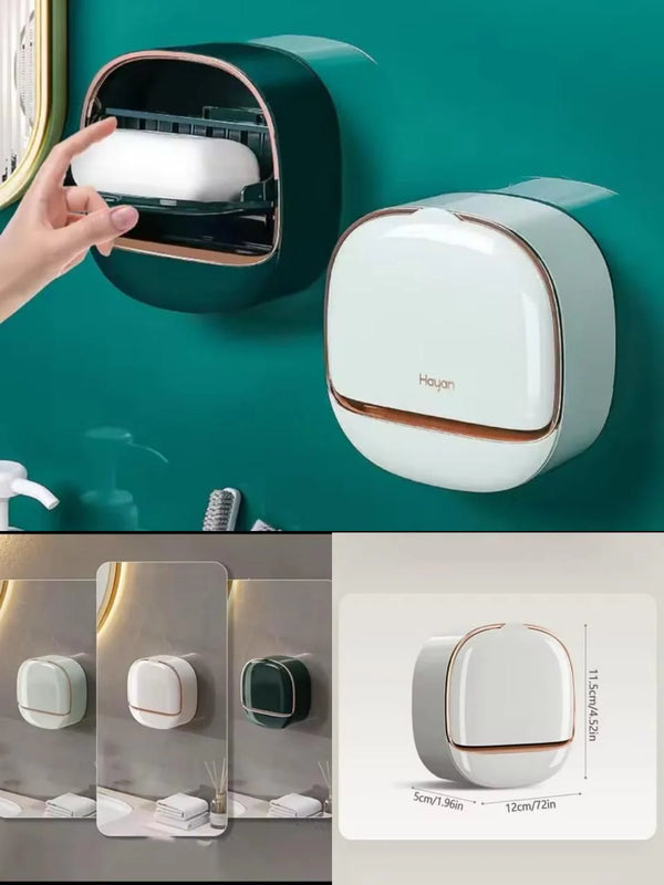 Wall Mounted Soap Holder with Lid & Drain Tray | Bathroom Soap Storage Box