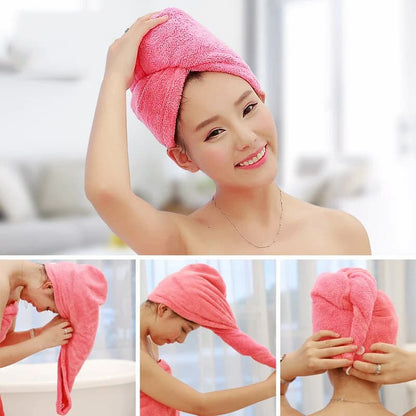 Pack of 2 Microfiber Bathing Quick Dry Hair Drying Towel Head Wrap Hat Super Absorbent Shower Cap