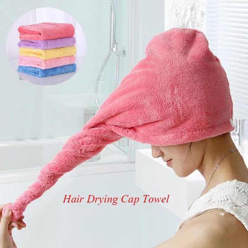 Pack of 2 Microfiber Bathing Quick Dry Hair Drying Towel Head Wrap Hat Super Absorbent Shower Cap