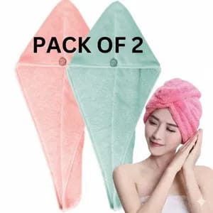 Pack of 2 Microfiber Bathing Quick Dry Hair Drying Towel Head Wrap Hat Super Absorbent Shower Cap