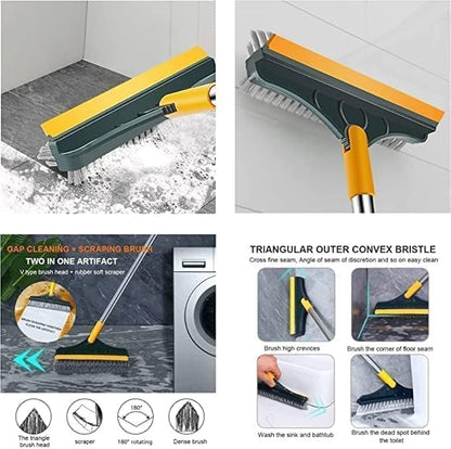 Bathroom Cleaning Brush with Wiper Upgraded 3 in 1 Tiles Cleaning Brush Bathroom Brush with Long Handle 180° Rotate Bathroom Floor Cleaning Brush Bathroom Cleaning Accessories
