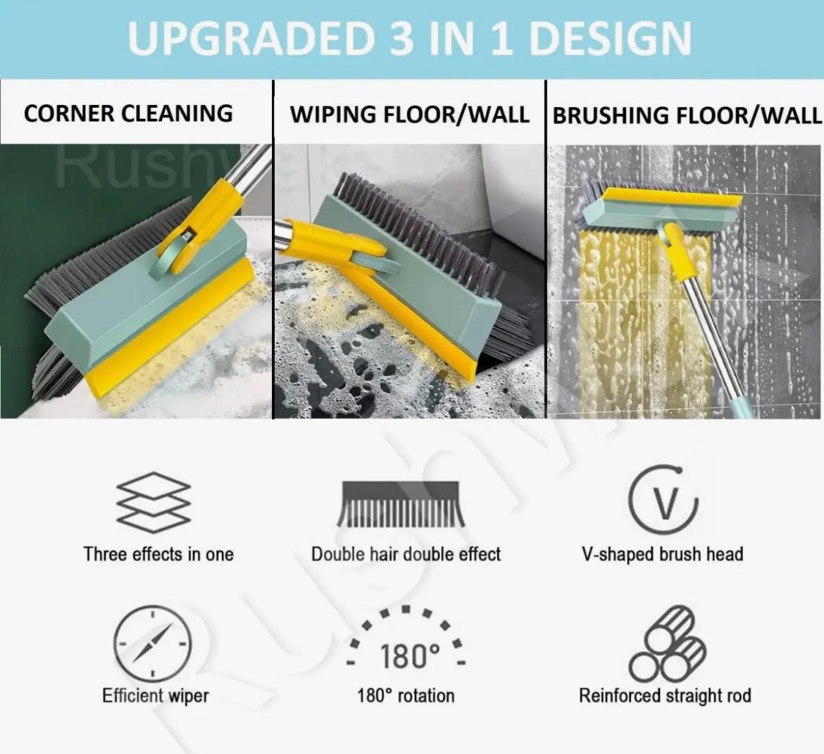 Bathroom Cleaning Brush with Wiper Upgraded 3 in 1 Tiles Cleaning Brush Bathroom Brush with Long Handle 180° Rotate Bathroom Floor Cleaning Brush Bathroom Cleaning Accessories