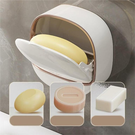 Wall Mounted Soap Holder with Lid & Drain Tray | Bathroom Soap Storage Box
