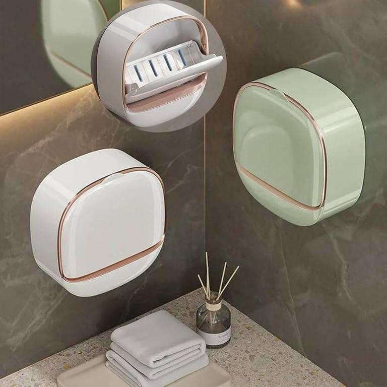 Wall Mounted Soap Holder with Lid & Drain Tray | Bathroom Soap Storage Box