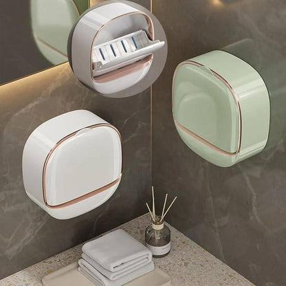 Wall Mounted Soap Holder with Lid & Drain Tray | Bathroom Soap Storage Box